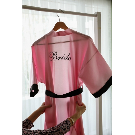 BRIDE TEAM İŞLEMELİ PUDRA-SİYAH SATEN NEDİME SABAHLIK