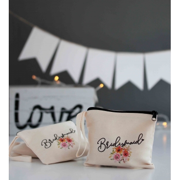 BRIDESMAID BASKILI ÇİÇEK DETAYLI MİNİ PORTFÖY ÇANTA