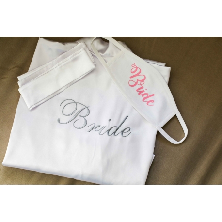 BRIDE İŞLEMELİ BEYAZ SATEN GELİN SABAHLIK