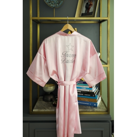 TEAM BRIDE YILDIZ FİGÜR İŞLEMELİ SATEN PEMBE NEDİME SABAHLIK
